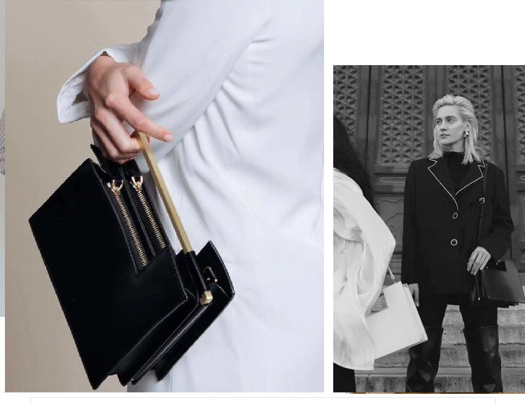 JO Stylish Chic Leather Bag with Metal Handle Designer Square Handbag