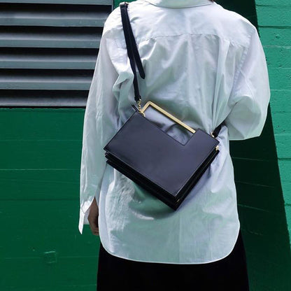 JO Stylish Chic Leather Bag with Metal Handle Designer Square Handbag