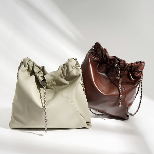 soft leather drawstring casual handbag